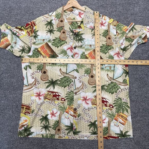 Vintage Reebesse Hawaiian Shirt Large Tropical Print  Made In USA Beige/Green - Picture 5 of 5